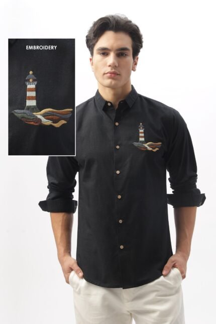 Lighthouse Pure Cotton Embroidered Summer Casual Shirt