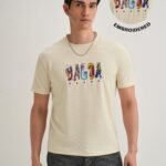 Cream Embroidered Graphic Print T Shirt