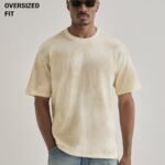 Cream Beige Printed Oversized T Shirt