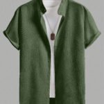 Men’s Textured Half Sleeve Green Shirt