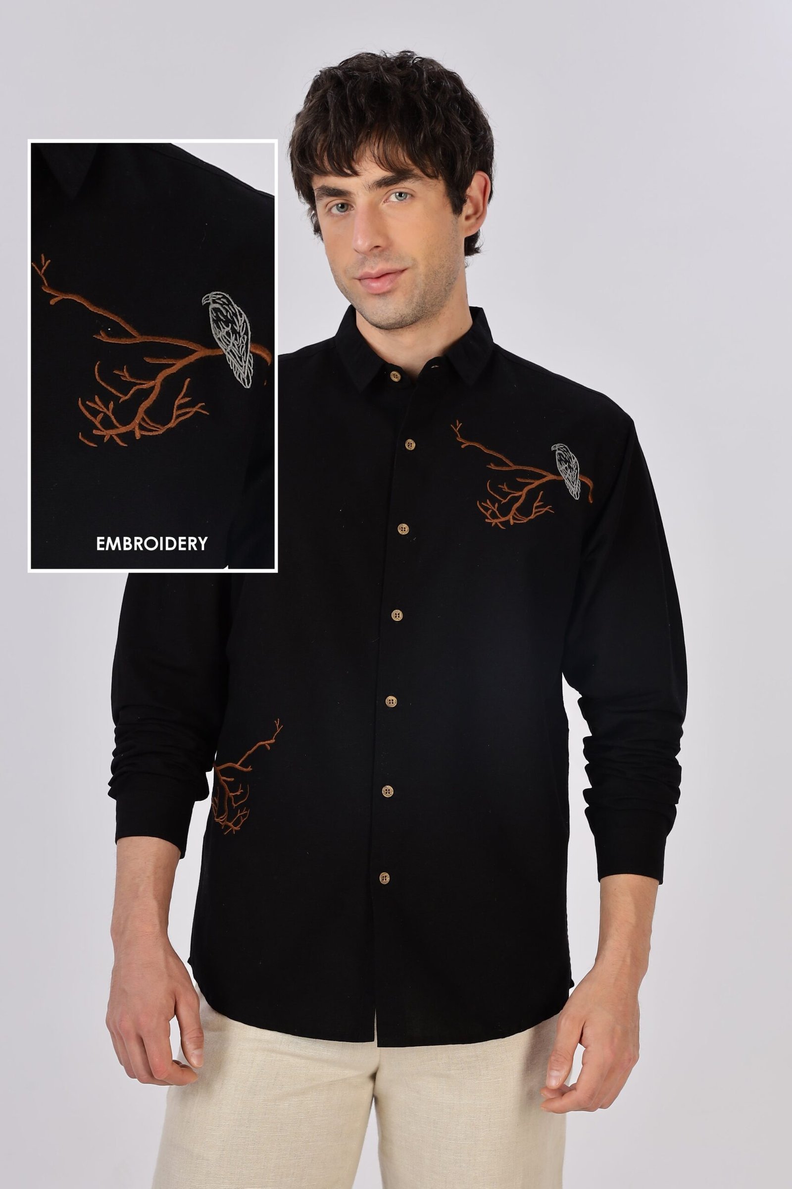 EMBCUTOUT-scaled-1.jpg Shadow Grove Owl Motif Embroidered Nature Casual Shirt - Image 1
