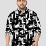 Bold Black Abstract Digital Men Plus Size Full Sleeve Shirt