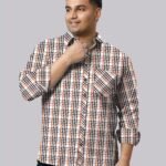 Orange and Black Bold Check Men Plus Size Cotton Shirt