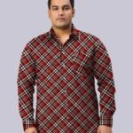 Red and Beige Check Design Men Plus Size Full Sleeve Shirt