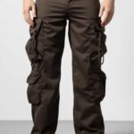 Brown Baggy-Fit Cotton Cargo Pants for Men