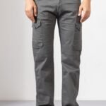 Steel Grey Cotton Cargo Pants with Functional Pocket Detailing