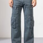 Grey Cotton Cargo Pants with Spacious Multi-Pocket Design