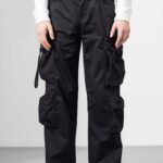 Solid Black Cotton Cargo Pants for Everyday Wear