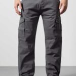 Dark Grey Straight-Fit Cotton Cargo Pants for Daily Wear