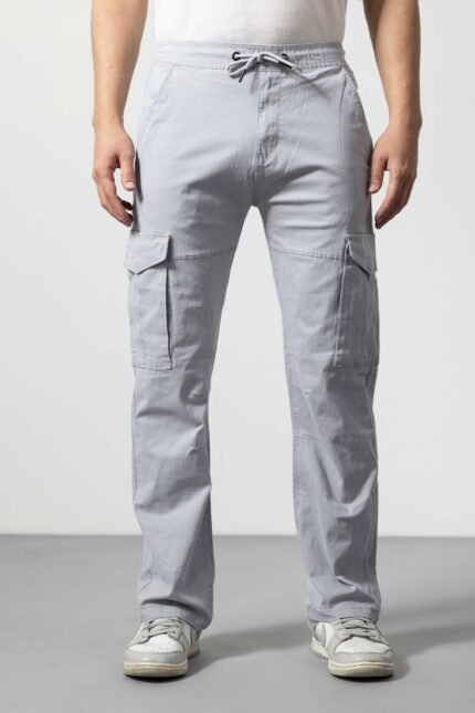 Light Grey Lightweight Cotton Cargo Pants for Men