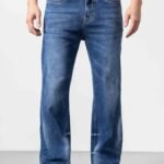 Blue Washed Classic Straight-Fit Denim Jeans for Men