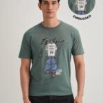 Green Textured Embossed Print Cotton T Shirt