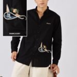 Coastal Voyage Black Cotton Travel Embroidered Shirt