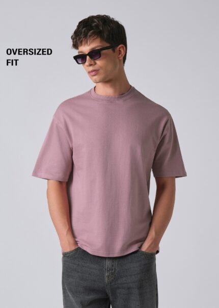 Lavender Basic Relaxed Fit Cotton T Shirt