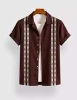 Marron Stripped Designer Men’s Half Sleeves Printed Shirt Exclusive