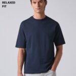 Navy Blue Basic Relaxed Fit Cotton T Shirt