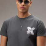 Nickel Grey Printed Cotton T Shirt