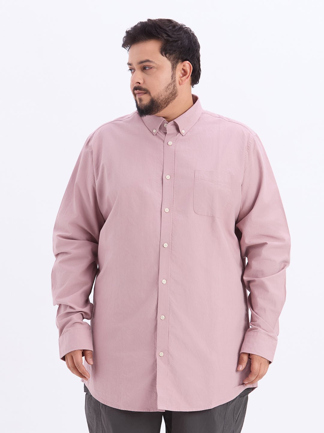 RICH066_1_2e3539f4-0251-42d5-b7cb-4d9fd06896c7.jpg Plus Size Men Regular Fit Dusty Pink Solid Formal Full Sleeve Shirt - Image 1