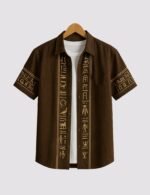 Brown Text Men’s Half Sleeve Casual Printed Shirt