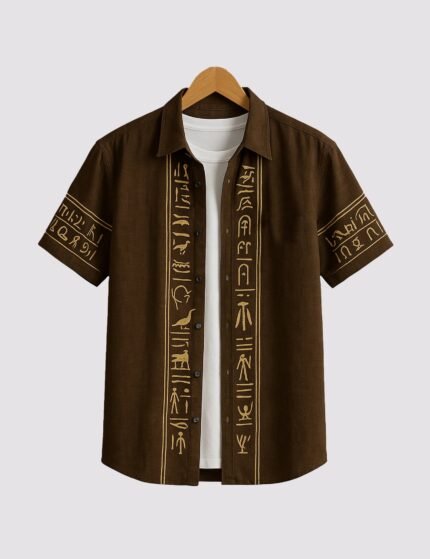 Brown Text Men’s Half Sleeve Casual Printed Shirt