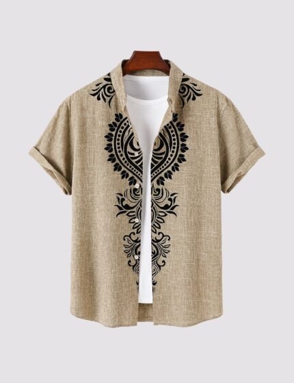 Brown Mandala Men’s Half Sleeve Casual Printed Shirt