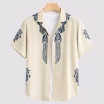 Cream Border Men’s Half Sleeve Casual Printed Shirt