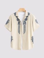 Cream Border Men’s Half Sleeve Casual Printed Shirt