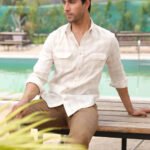 Light Khaki and Cream Checkered Linen Cotton Summer Shirt