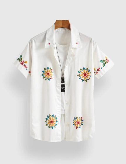 White Sunflower Men’s Half Sleeves Printed Shirt Exclusive