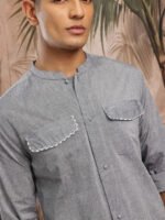 Mandarin Collar Pure Cotton Shirt with Trousers - Image 2