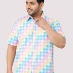 Rainbow Checks Print Men Plus Size Casual Shirt