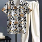 Classy Yellow Flower Mens Full Set Trouser And Shirt Half Sleeves