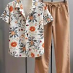 Classy Orange Mens Full Set Trouser And Shirt Half Sleeves