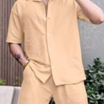 Cream Color Mens Full Set Trouser And Shirt Half Sleeves