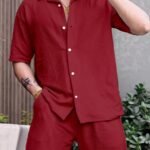 Maroon Color Mens Full Set Trouser And Shirt Half Sleeves