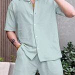 Sky Blue Color Mens Full Set Trouser And Shirt Half Sleeves