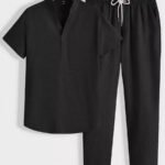 Solid Black Color Mens Full Set Trouser And Shirt Half Sleeves