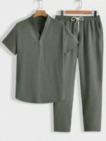 Solid Gray Color Mens Full Set Trouser And Shirt Half Sleeves