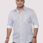 Black and White Striped Digital Print Men Plus Size Shirt