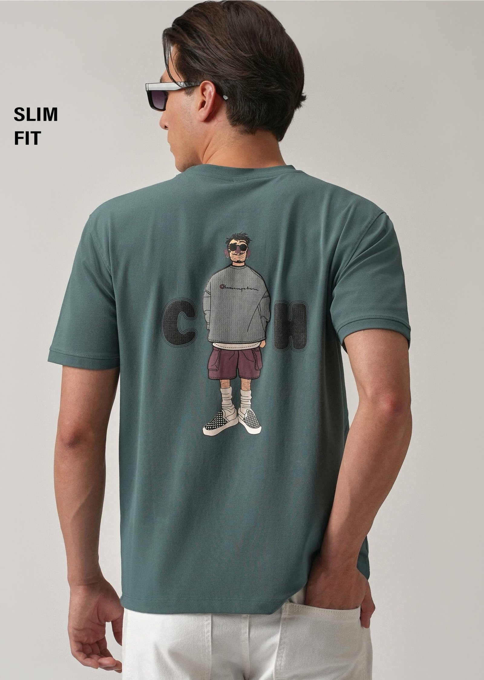 no_tag04364-scaled-1.jpg Green Printed Slim Fit Cotton T Shirt - Image 1