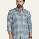 Green Checkered Slim Fit Linen Cotton Stylish Shirt