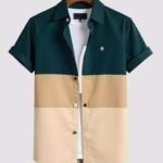 Cream Green Printed Men’s Half Sleeves Poly Cotton Casual Wear Shirts